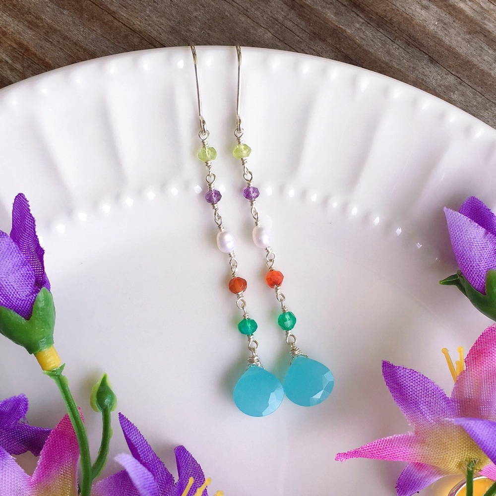 🌹SALE🌹Multi Gemstones & Aqua Chalcedony Earrings